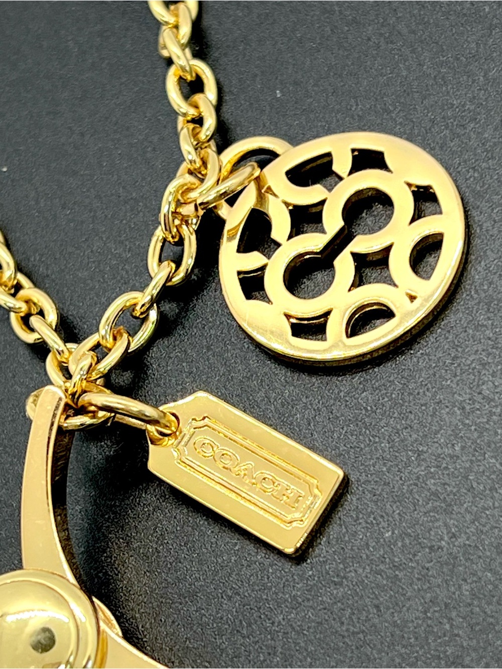 Vintage Coach Op Art Gold Tone Glove Holder Bag Charm Keychain w Box - Picture 5 of 12
